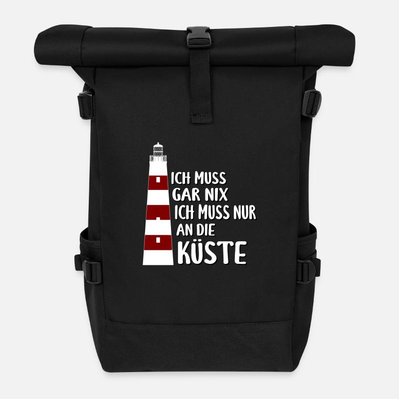 Ich muss gar nix, nur an die Küste - Leuchtturm - Rolltop Rucksack - Schwarz