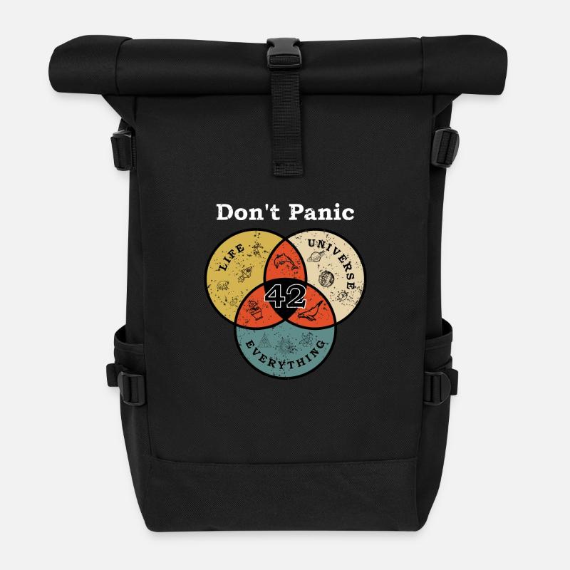 Don't Panic 42 Antwort Frage Leben Universum Rest - Rolltop Rucksack - Schwarz