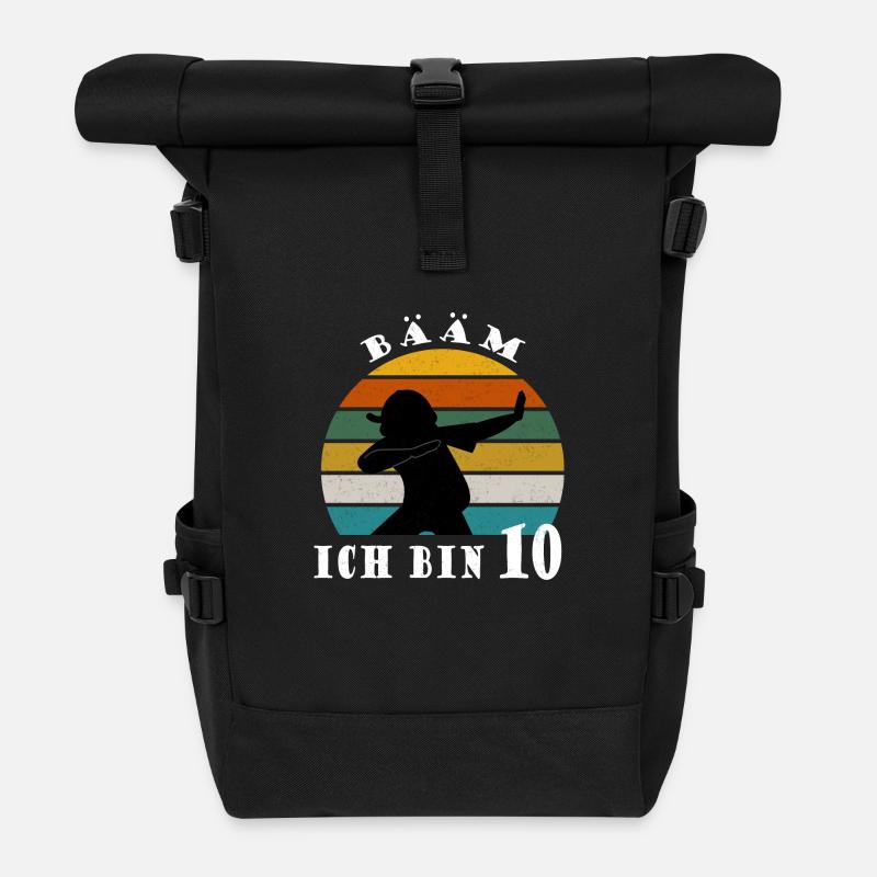 Kinder Dabbing Geburtstagsshirt 10 Jahre - Rolltop Rucksack - Schwarz