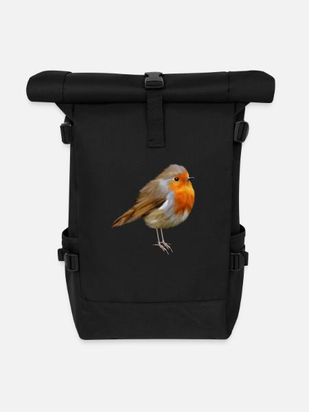 Rotkehlchen Robin - Rolltop Rucksack - Schwarz