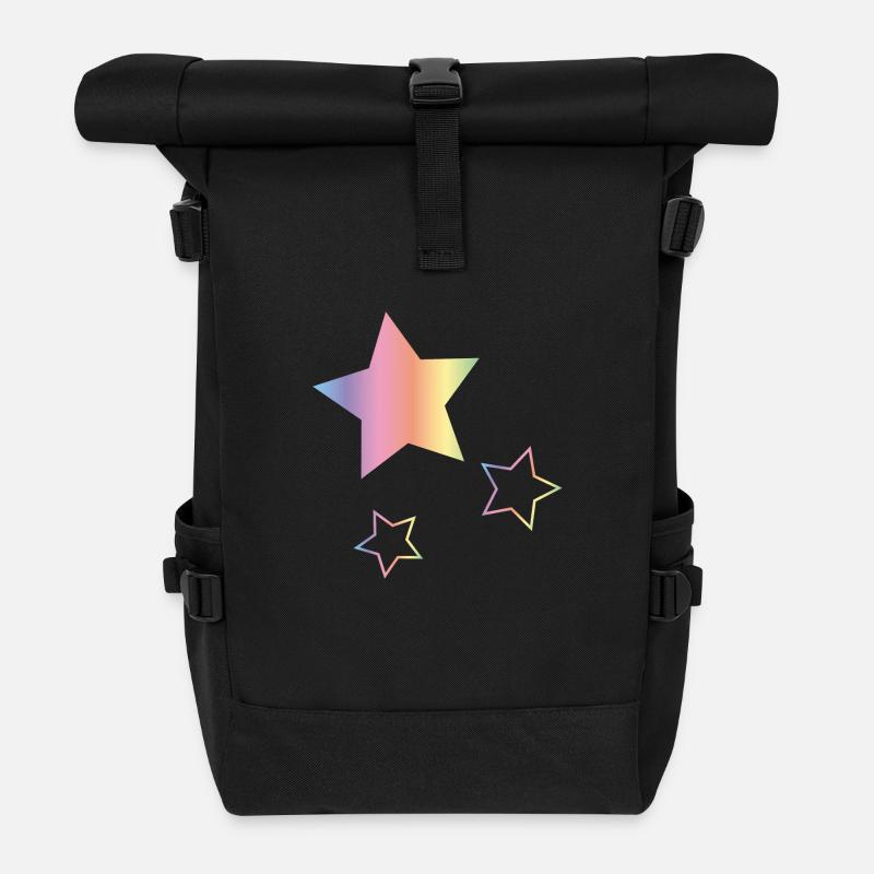 Arc-en-ciel Étoiles - Sac à dos roll top - noir