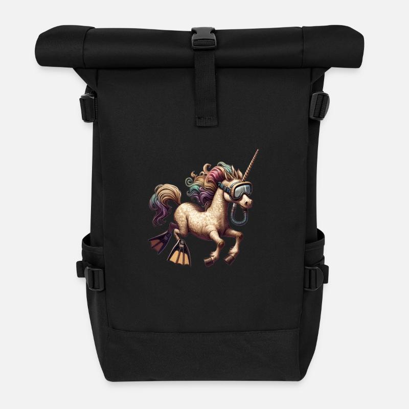 Tauchendes Einhorn Schwimmendes Einhorn - Rolltop Rucksack - Schwarz
