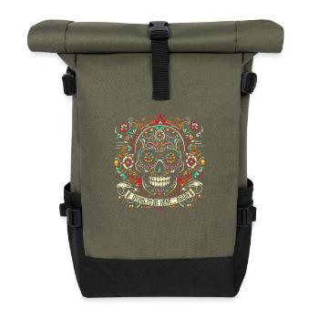 Design de crâne élégant Jour des morts audacieux - Sac à dos roll top - olive/noir - Devant