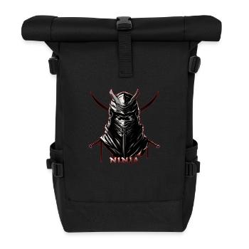 Ninja Kämpfer Schwarz Weiß Schriftzug: Ninja - Rolltop Rucksack - Schwarz - Vorne