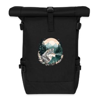 Wolf Wildlife Animal Nature Outdoors Watercolour - Roll Top Backpack - black - Front