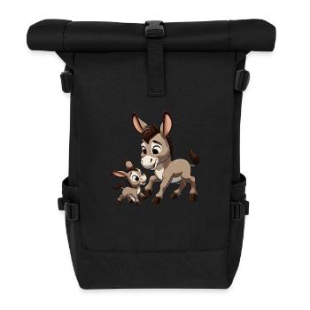 Mère âne avec enfant gris - Sac à dos roll top - noir - Devant