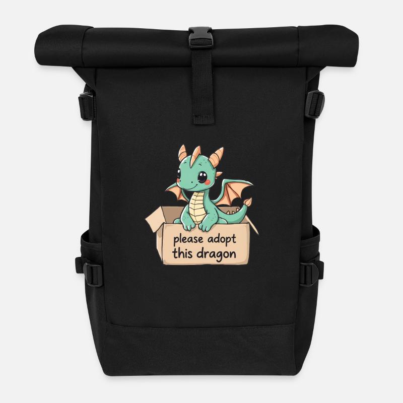 Cute dragon wants to be taken in - Roll Top Backpack - black