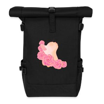 Katze unter Rosen - Rolltop Rucksack - Schwarz - Vorne