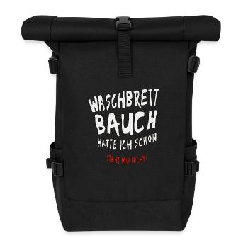 Waschbrettbauch - Rolltop Rucksack - Schwarz - Vorne