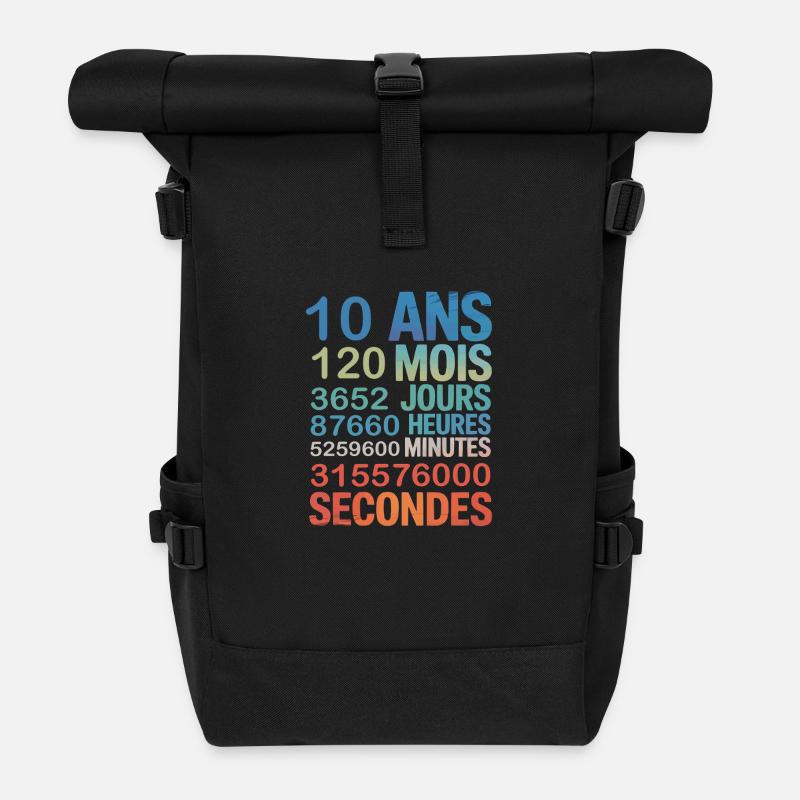 10 Ans – Compte à Rebours de la Vie en Secondes - Rolltop Rucksack - Schwarz