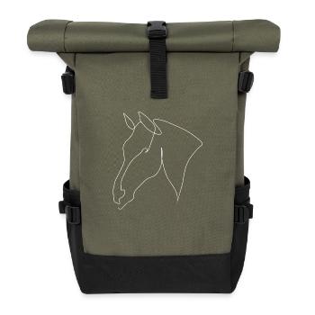 Minimal Horse Head Warmblood White - Roll Top Backpack - olive/black - Front