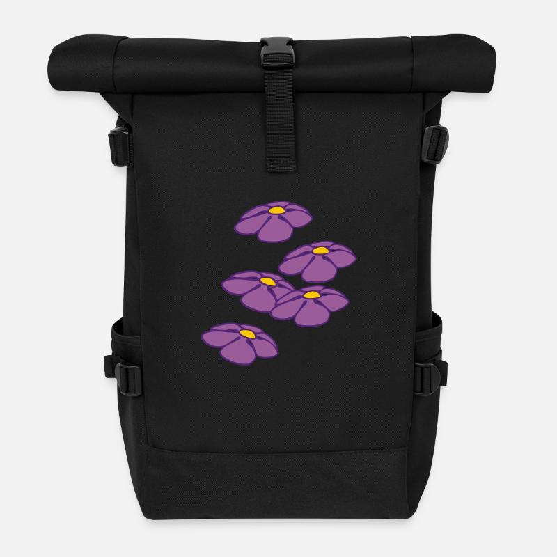 fleurs - Sac à dos roll top - noir