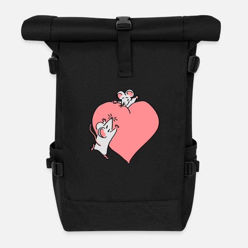 großes Herz - Rolltop Rucksack - Schwarz
