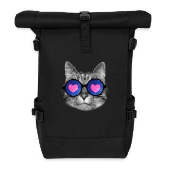 Süße Katze mit rosa Herzbrille - Rolltop Rucksack - Schwarz - Vorne