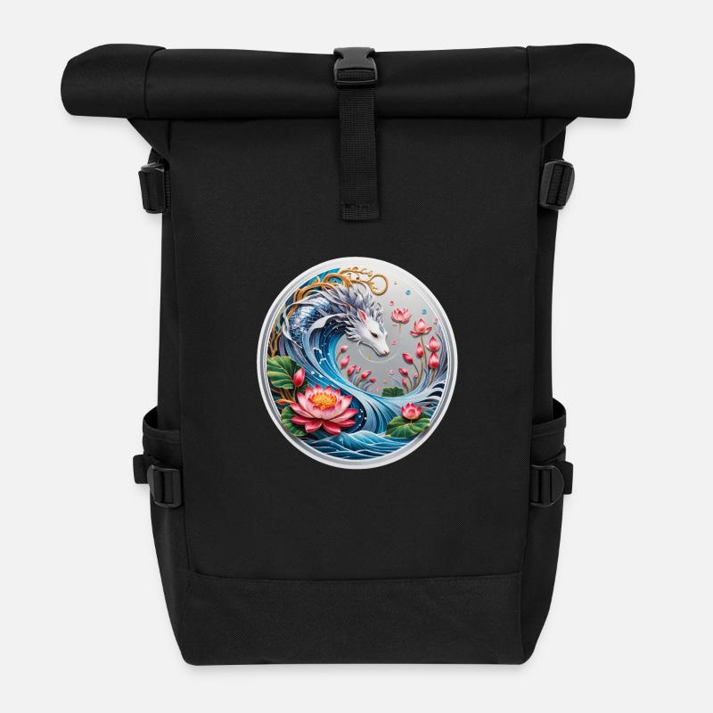 Asiatischer Drachen - Rolltop Rucksack - Schwarz