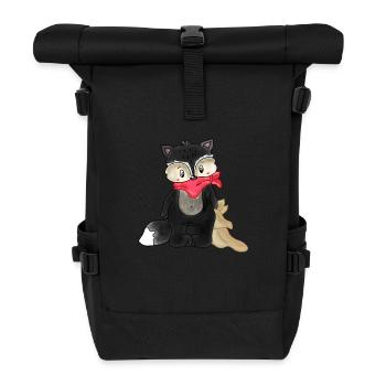Raccoon with Comforter - Roll Top Backpack - black - Front