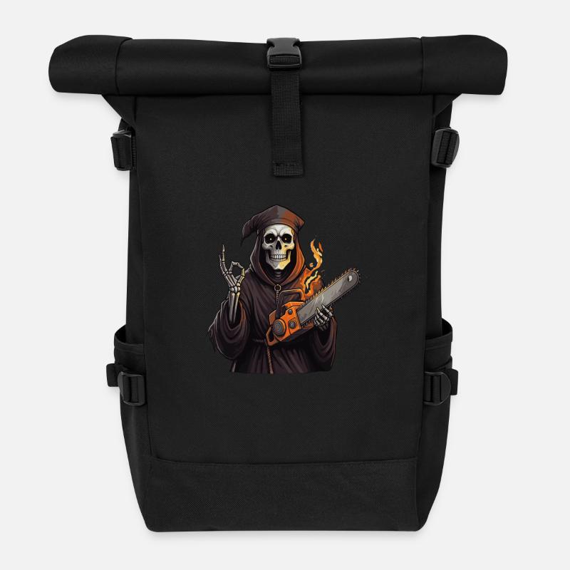 Chainsaw skeleton Halloween Stihl s - Roll Top Backpack - black