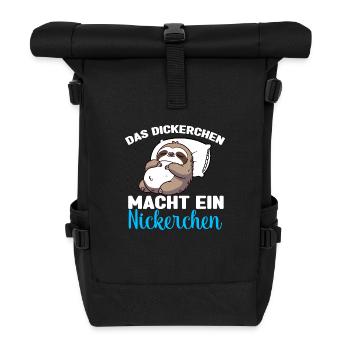 Faultier Schlafshirt Dickerchen macht Nickerchen - Rolltop Rucksack - Schwarz - Vorne