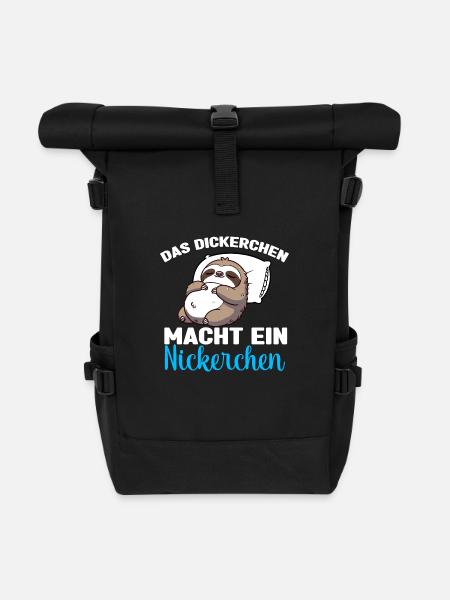 Faultier Schlafshirt Dickerchen macht Nickerchen - Rolltop Rucksack - Schwarz