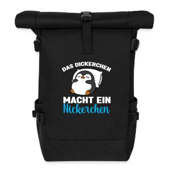Pinguin Schlafshirt Dickerchen macht Nickerchen - Rolltop Rucksack - Schwarz - Vorne