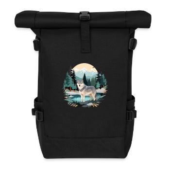 Wolf Wildlife Animal Nature Outdoors Watercolour - Roll Top Backpack - black - Front