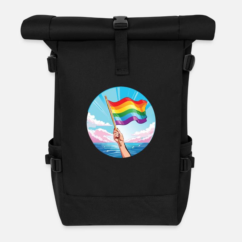 Pride Flag Ocean - Roll Top Backpack - black