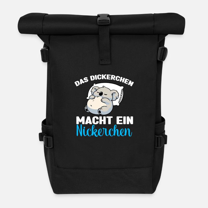 Koala Schlafshirt Dickerchen macht Nickerchen - Rolltop Rucksack - Schwarz