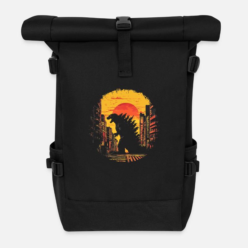 Kaiju Monster Design Coucher de soleil idée cadeau - Sac à dos roll top - noir
