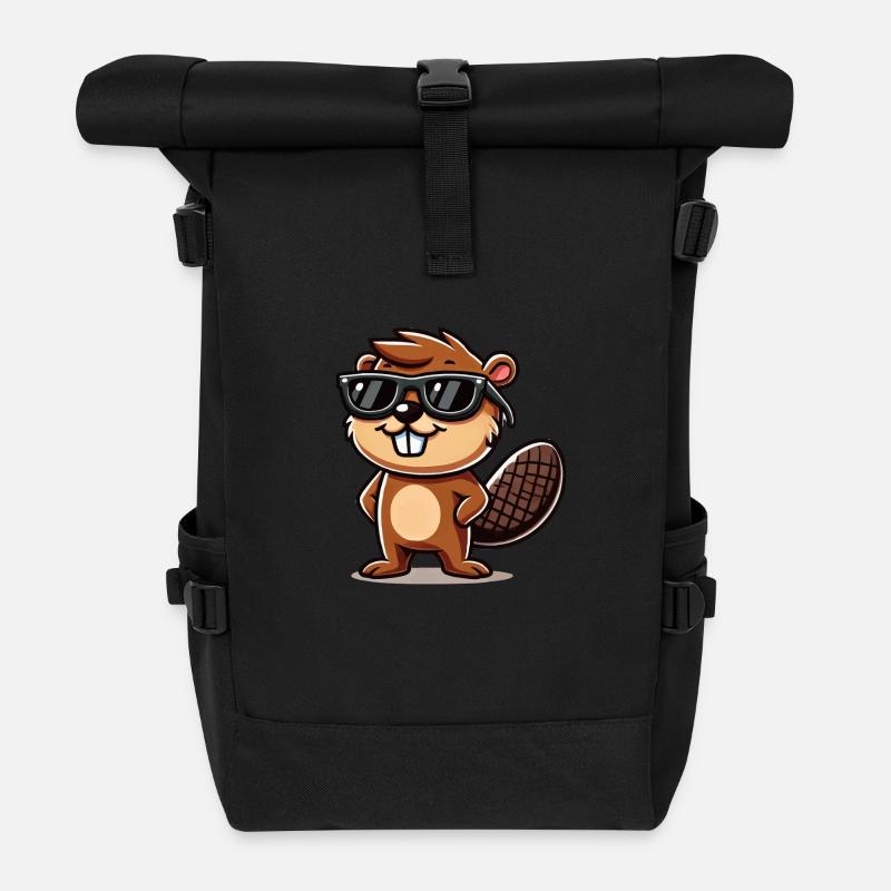 biber comic sonnenbrille - Rolltop Rucksack - Schwarz