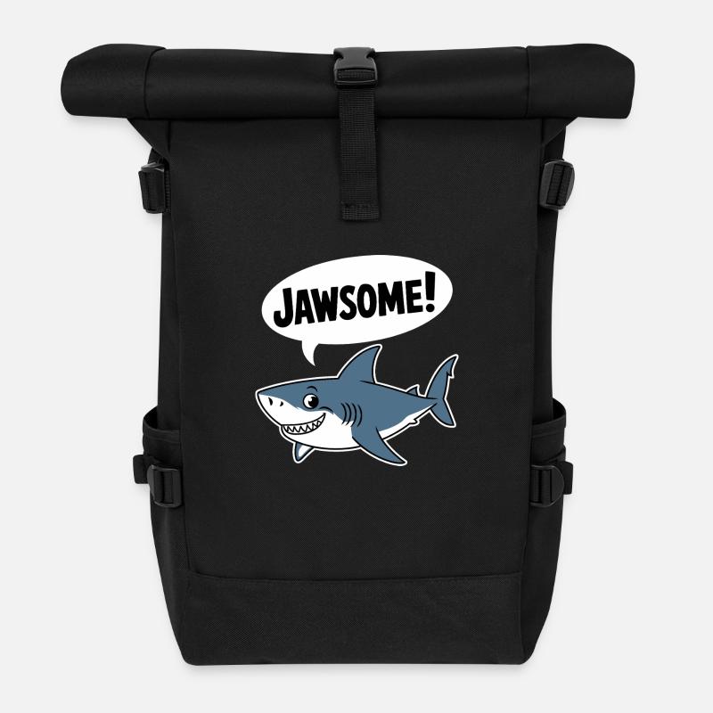 Jawsome! - Funny Shark - Roll Top Backpack - black