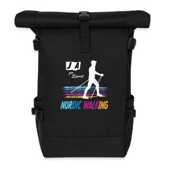JA zu Sport 🚶‍♂️ Nordic Walking – Bunt & Stilvol - Rolltop Rucksack - Schwarz - Vorne