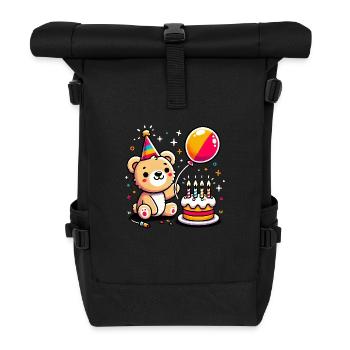 Bear Kid Celebrating Birthday - Rolltop Rucksack - Schwarz - Vorne