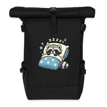Raccoon Sleeping In Bed At Night Time - Rolltop Rucksack - Schwarz - Vorne