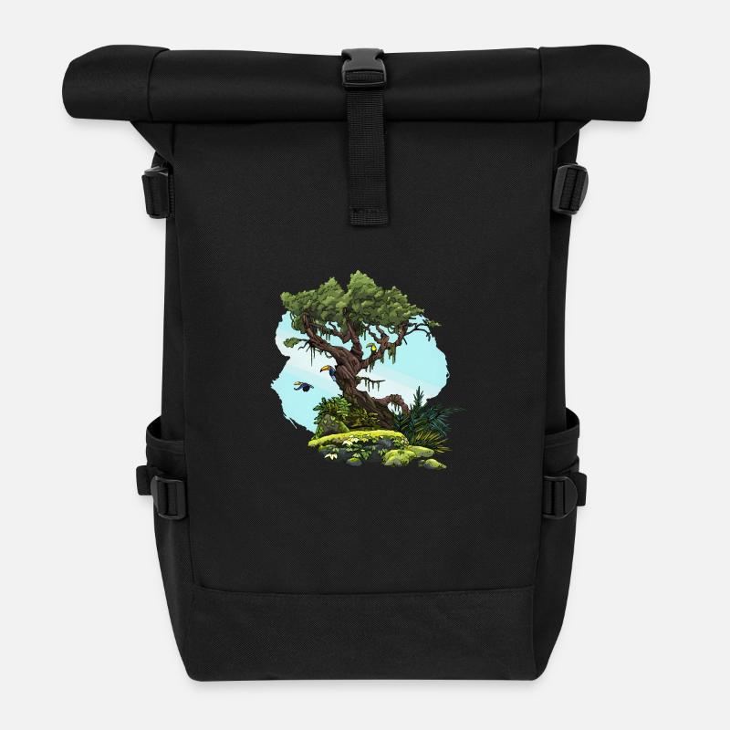 The Big Tree and the Toucans - Roll Top Backpack - black