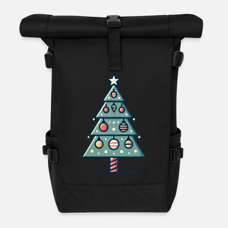 Tannenbaum geschmückt - Rolltop Rucksack - Schwarz