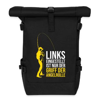 Links eingestellt ist nur der Griff der Angelrolle - Rolltop Rucksack - Schwarz - Vorne
