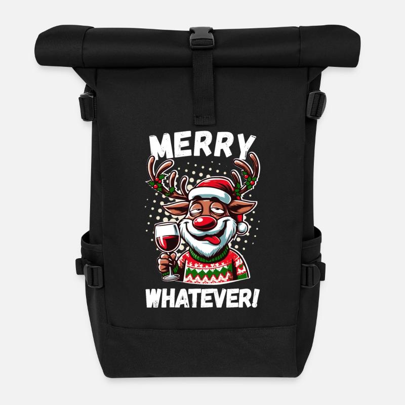 Funny Reindeer Wine - Roll Top Backpack - black