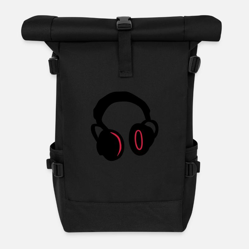 DJ - headphones - Roll Top Backpack - black