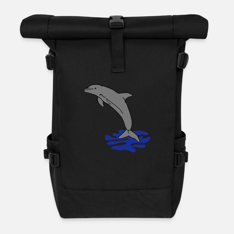 springender Delphin Delfin jumping dolphin - Rolltop Rucksack - Schwarz