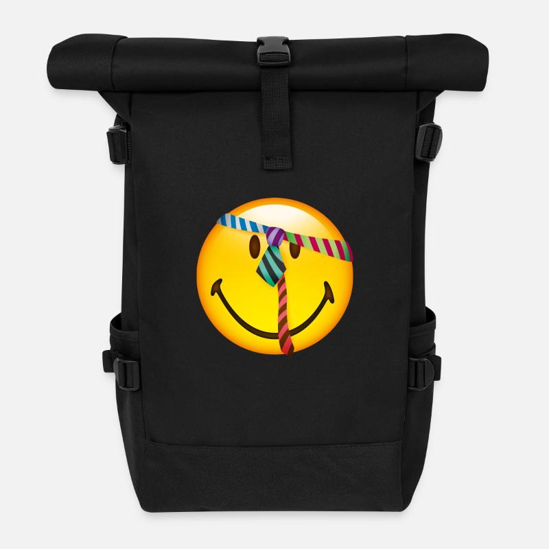 Smiley Tie - Roll Top Backpack - black