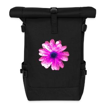 Blume in pink mit Regentropfen - Rolltop Rucksack - Schwarz - Vorne