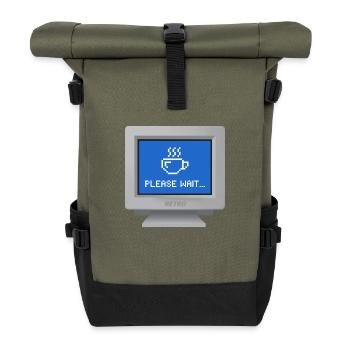 CRT design - "please wait" wallpaper - Roll Top Backpack - olive/black - Front