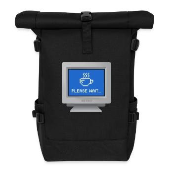 CRT Design - Tapete "Bitte warten" - Rolltop Rucksack - Schwarz - Vorne