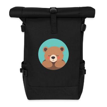 Kuschelfertiger Teddybär mit rosa Wangen - Rolltop Rucksack - Schwarz - Vorne