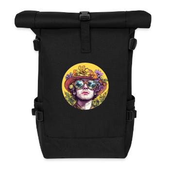 Blütenzauber: Flower Power im Retro-Style! - Rolltop Rucksack - Schwarz - Vorne