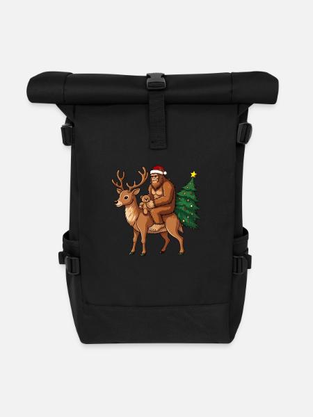 Teddy Santa Bigfoot ride a deer Christmas - Roll Top Backpack - black