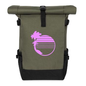Palmen Insel Bäume Strand Streifen Meer Reise Pink - Rolltop Rucksack - Olive/Schwarz - Vorne