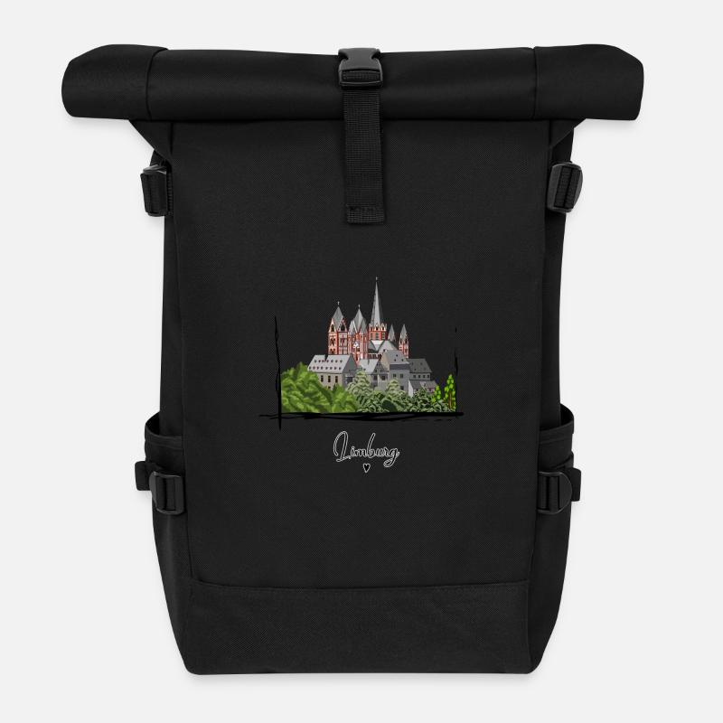 Limburger Dom // Illustration - Rolltop Rucksack - Schwarz