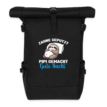 Faultier Schlafshirt Faultier Gute Nacht - Rolltop Rucksack - Schwarz - Vorne