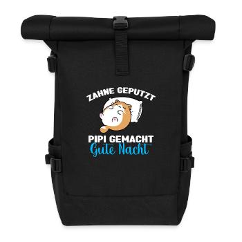 Katzen Schlafshirt Dicke Katze Gute Nacht - Rolltop Rucksack - Schwarz - Vorne